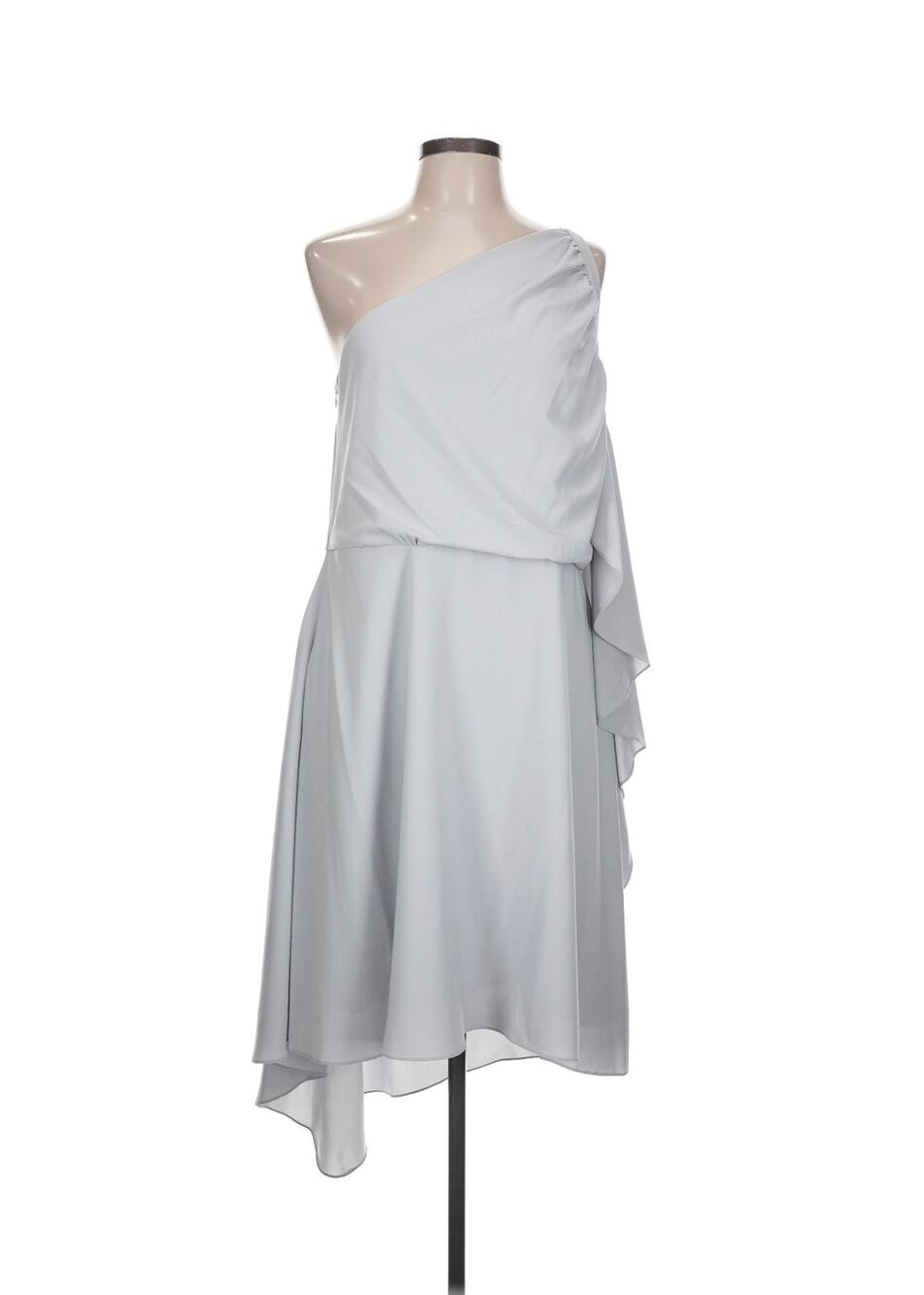 Halston Heritage One-Shoulder Gray Ruffle Dress Sz. 12